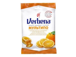 Леденцы Verbena Мультипо с апельсиновой начинкой и витаминами 60 г