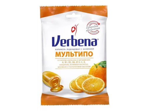 Леденцы Verbena Мультипо с апельсиновой начинкой и витаминами фото 