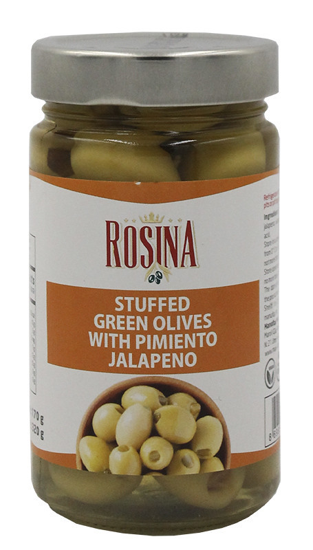 Оливки зелені фаршировані перцем халапеньо Rosina фото